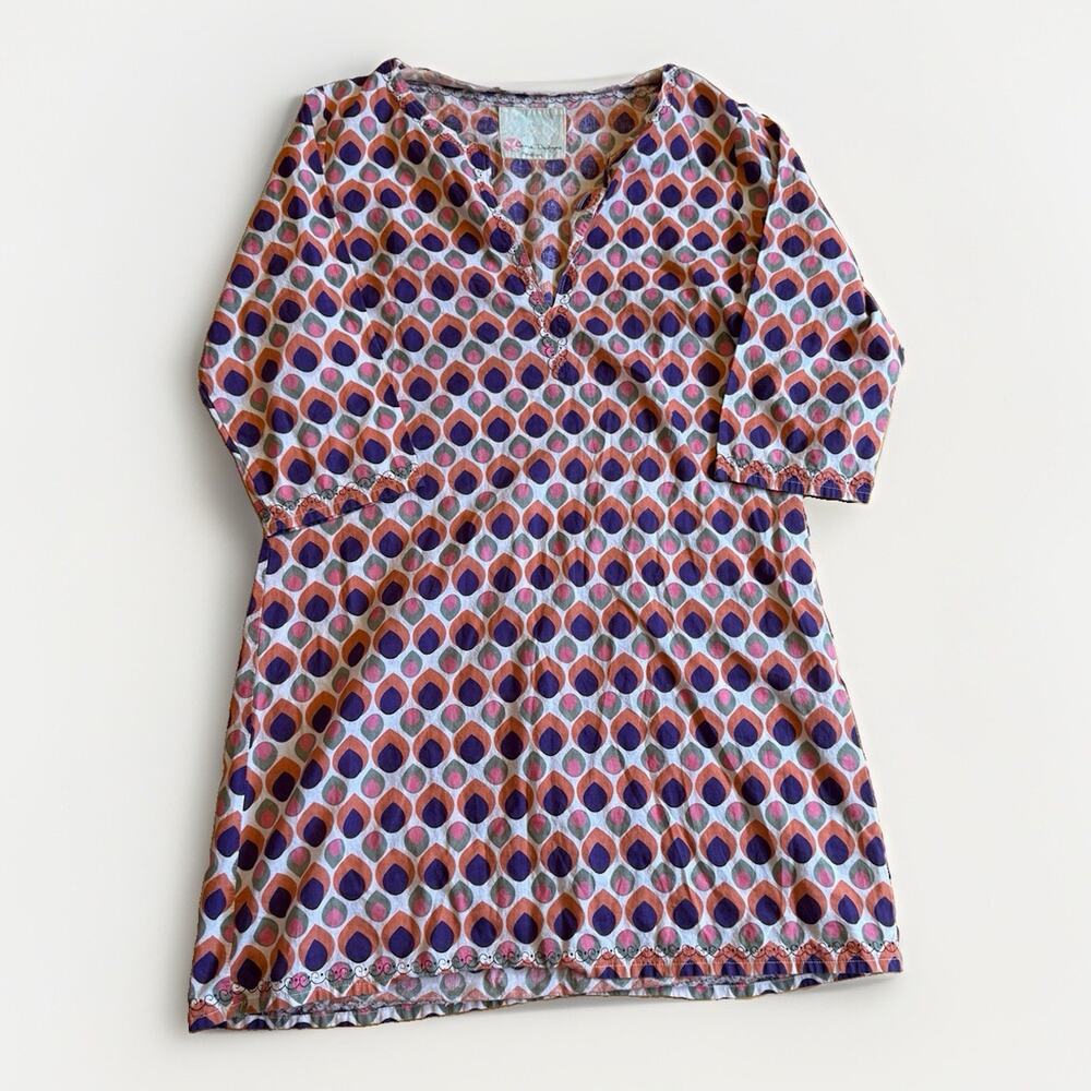 Carve Designs Women's Patterned Tunic Dress Long Sleeve Sz M 100% Organic Cotton